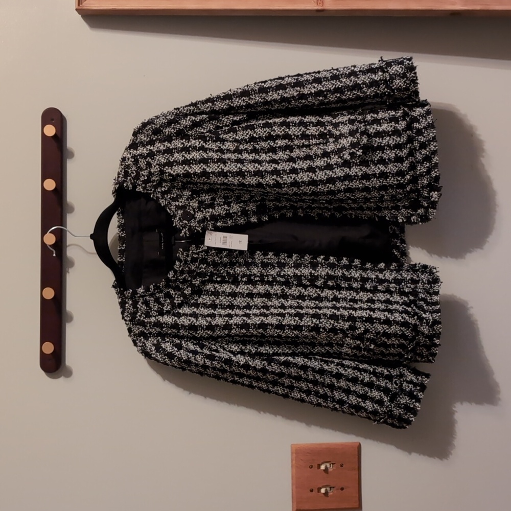 Ann Taylor Jacket 3/4 Sleeve Black and White Tweed Plaid.  Size 12